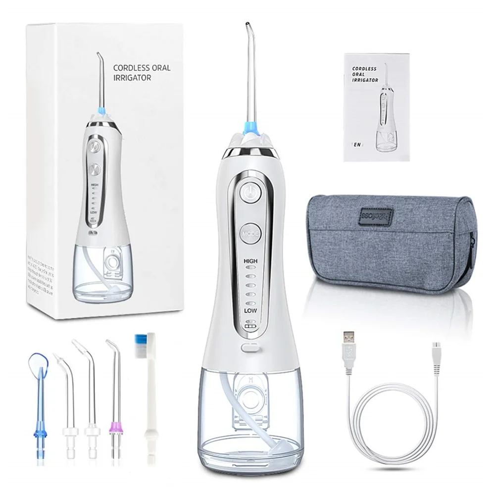 

Oral Irrigator with 300ML Water Tank Portable Dental Water Jet IPX7 Irrigator for Cleaning Teeth USB Rechargeable Water Flosser