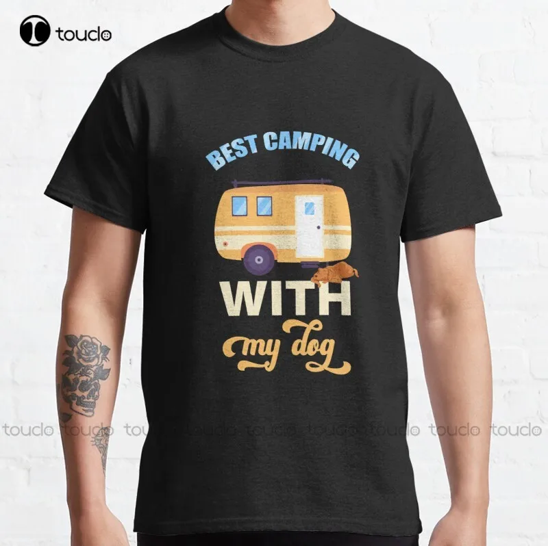 

New Best Camping With My Dog Classic 2 T-Shirt Cotton Tee Shirt S-5Xl