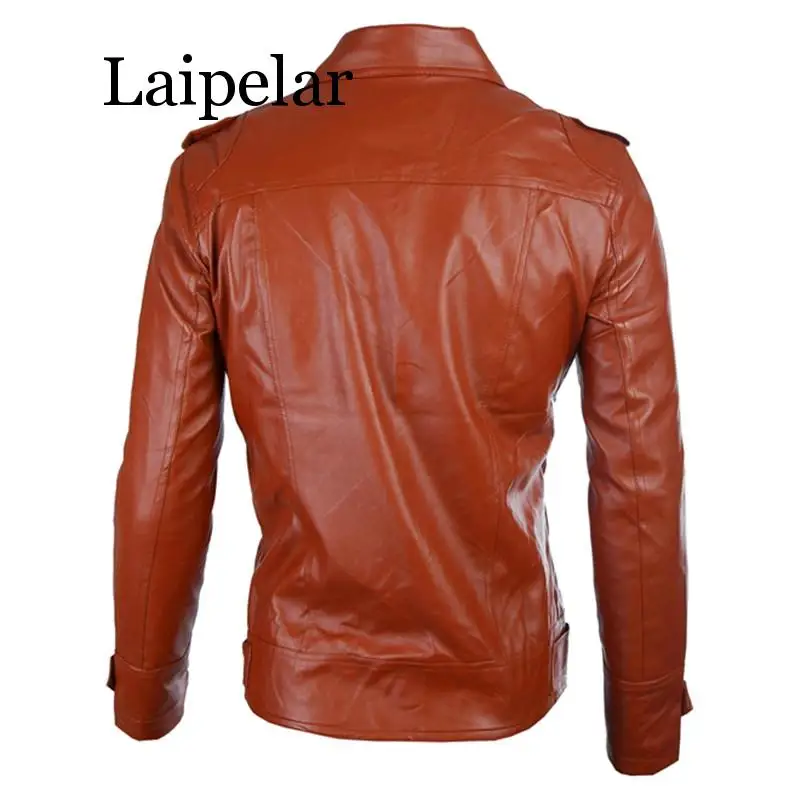 

Laipelar Fashion Men's PU Leather Jacket Faux Leather Jacket Coat For Male Solid Slim Fit Turn Collar Size M-XXL