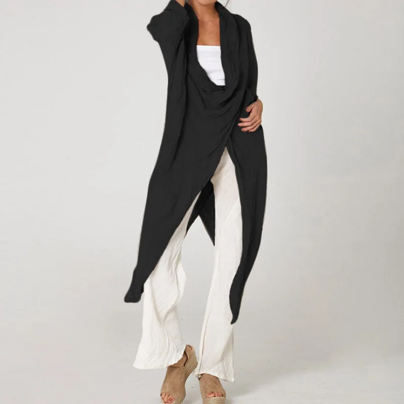 

Elegant Pile Collar Long Irregular Blouse Women Casual Cotton Linen Shirt Blusa Spring Retro Long Sleeve Lady Tops Pullover 4XL