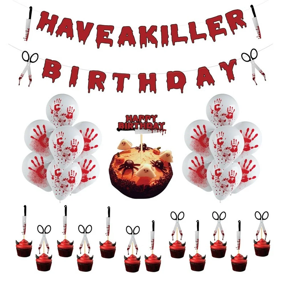 

30 шт. тема вампира «убийца», товары для дня рождения, украшение, ужасный баннер, Натяжной флаг, воздушный шар, набор украшений