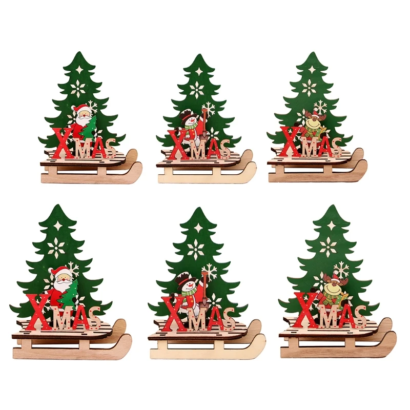 

4/7���� Xmas Desk Decoration Santa/Snowman/Reindeer Tabletop Decor Lovely Christmas Ornament DIY Wooden Puzzle Art Crafts