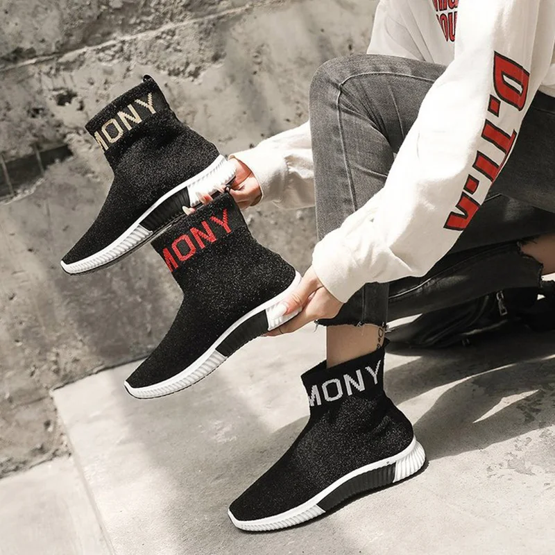 Дышащие ботильоны женские носки кроссовки женская Повседневная Эластичная