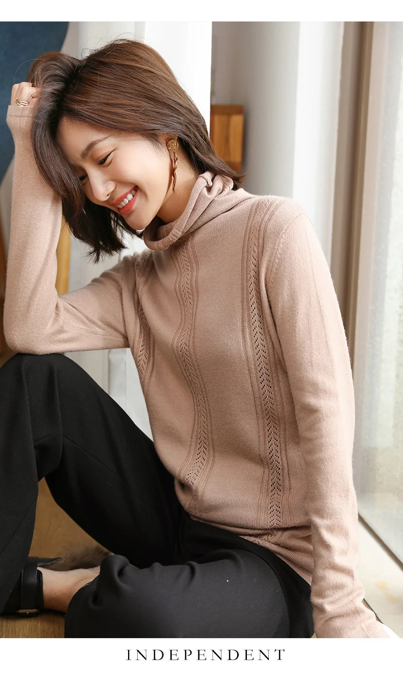 BELIARST Autumn and Winter New Pile of Cashmere Sweater Women's Pullover Sweater Was Thin Hollow Knit Bottoming Sweater