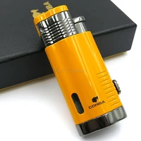 cohiba fashion stainless steel 4 torch jet flame lighters adjustable cigar cigarette yellow lighter wcigar punch