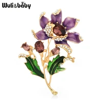 wulibaby purple enamel flower brooches women wedding party casual brooch pins gifts