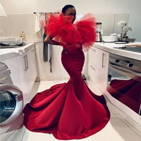 elegant black girl mermaid evening dresses long puffy tulle v neck crystal african prom dress 2022 vintage celebrity party gowns