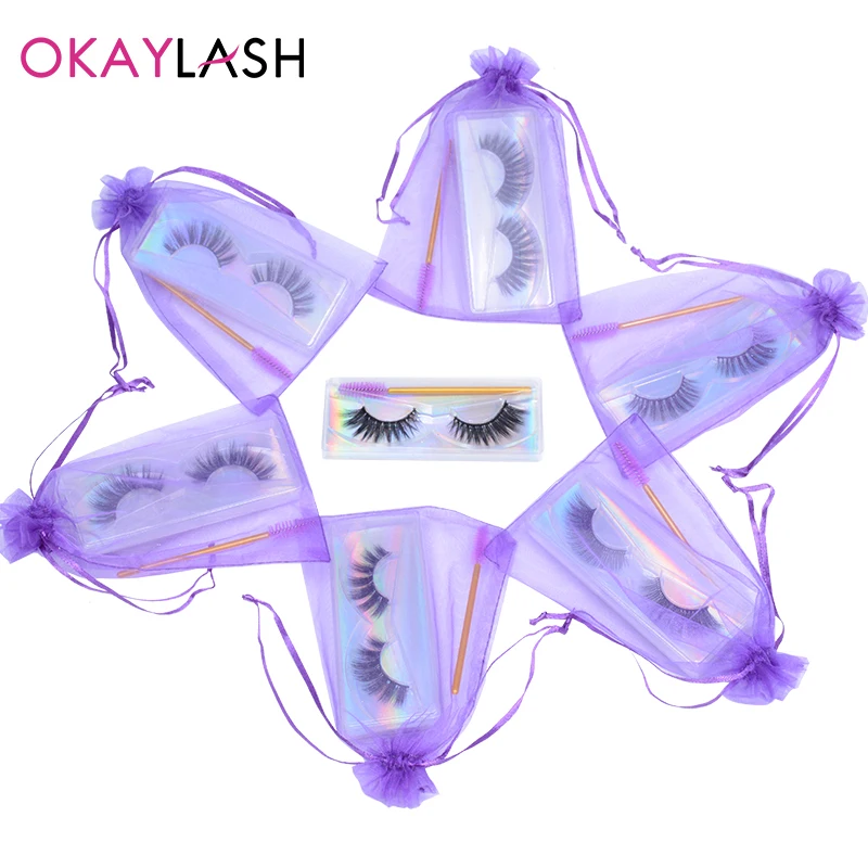 Ресницы OKAYLASH 3D из искусственной норки с пурпурным мешочком и тушью натуральные