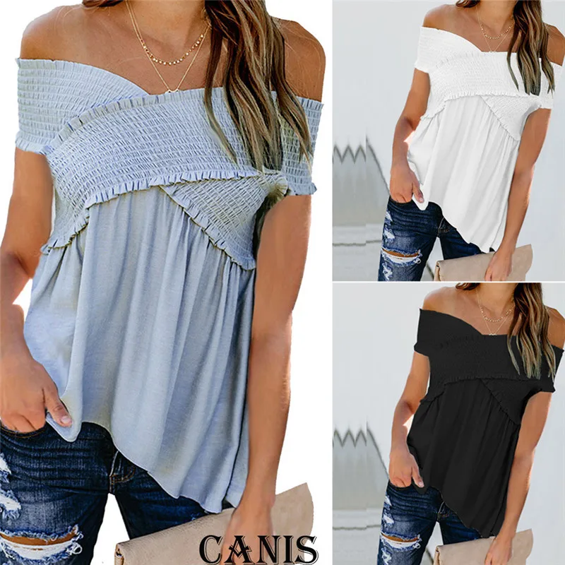 

Women Summer Casual Off Shoulder Tank Top Vest Blouse Sleeveless Swing Top Shirt Pleated Sleeveless Party Blouse Tops
