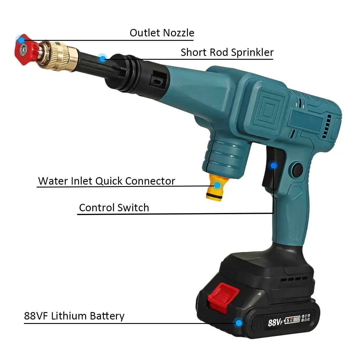 Пистолет-распылитель воды для автомобиля Makita 1500 Вт 50 бар 1000 мА · ч 18 в с