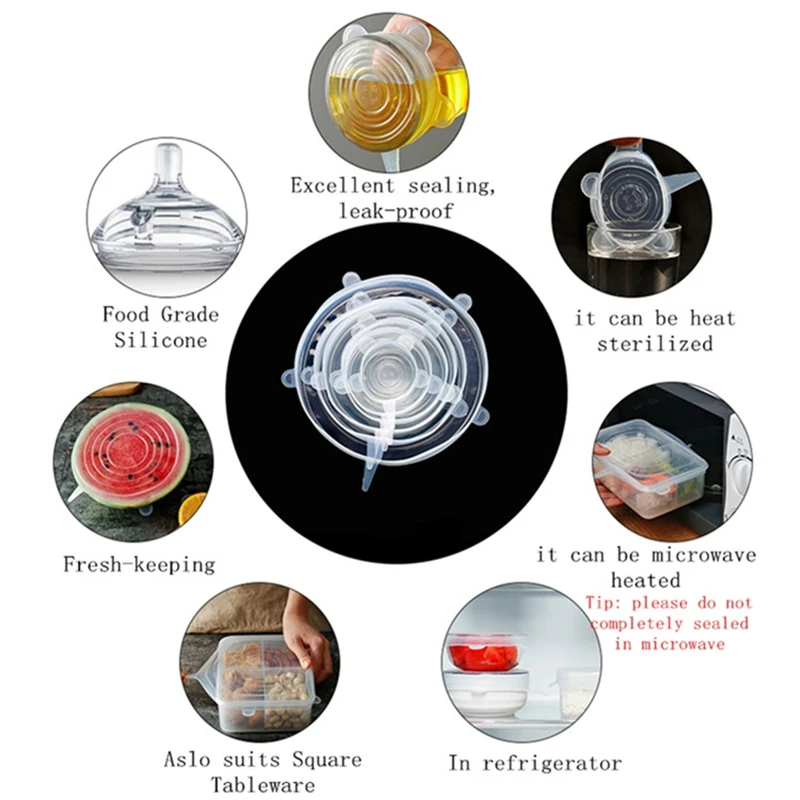 

6Pcs/Set Silicone Caps covers Silicone Stretch Lids Vacuum Seal Suction Silicone Cover Food Fresh Fruit Keeping Lid Kitchen Tool