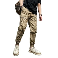 summer elastic waist cargo pants men casual harem joggers slim fit retro trousers streetwear pockets tactical overalls