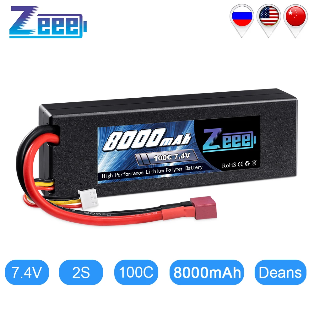 Zeee 2S Lipo Аккумулятор 7,4 V 100C 8000mAh Hardcase RC батарея зарядное устройство Deans Разъем для RC Автомобиль Грузовик Лодка Вертолет FPV гонки