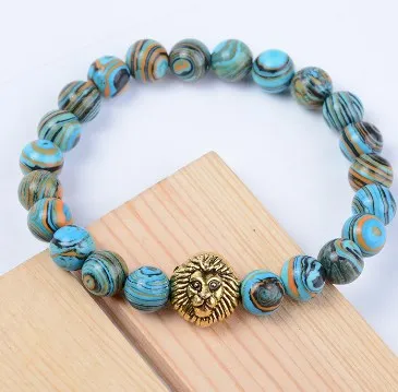 8 мм hdf2 Регулируемый Шарм Малахитовый натуральный камень бисера медный лев