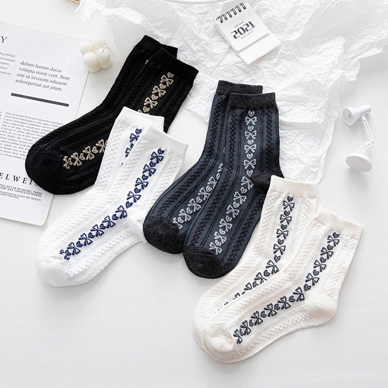 

JK bowknot socks women sweet girl spring and summer thin cotton Japanese Korean retro ins tide stockings autumn love socks