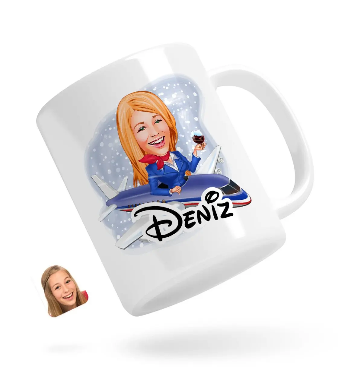 

Персонализированные стюардесса карикатура белая кружка Bardak-1