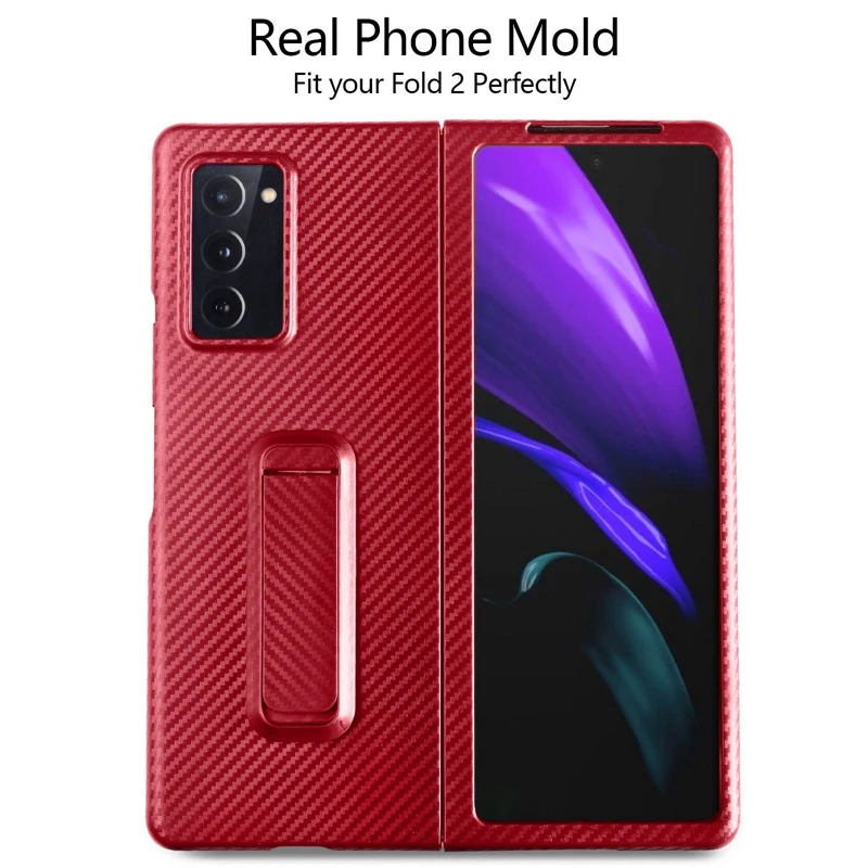 

Carbon Fiber with Holder Back Front Cover Ultra Thin Shockproof Case for Samsung Galaxy Z Fold 2 Fold 2 5G
