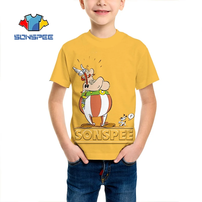 

SONSPEE Anime T Shirt Asterix And Obelix Casual Streetwear Cartoon Short Sleeve girl Kids Shirt child's 3D Print Graphics Tshirt
