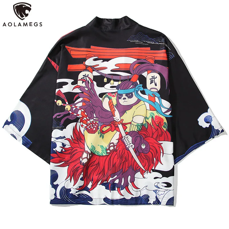 

Aolamegs Anime Kimonos Men Chinese Panda Print Shirt Blouse For Women Yukata Harajuku Cardigan Kimono Cosplay Anime Clothes Robe
