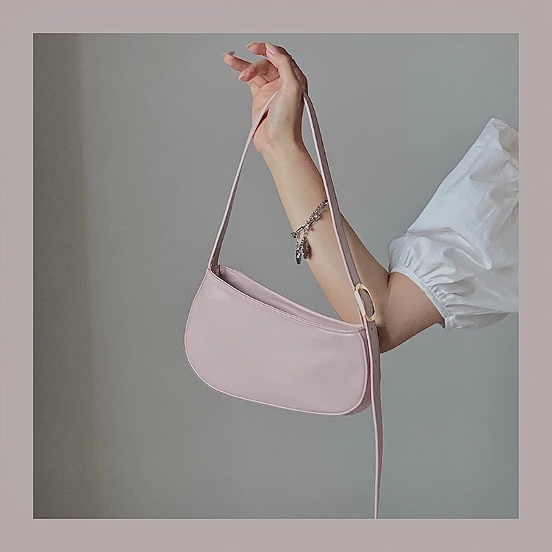 

Fashion Design Women's Simple Baguette Bag PU Leather Ladies Armpit Shoulder Bags Candy Color Female Small Handbag Clutch Purse