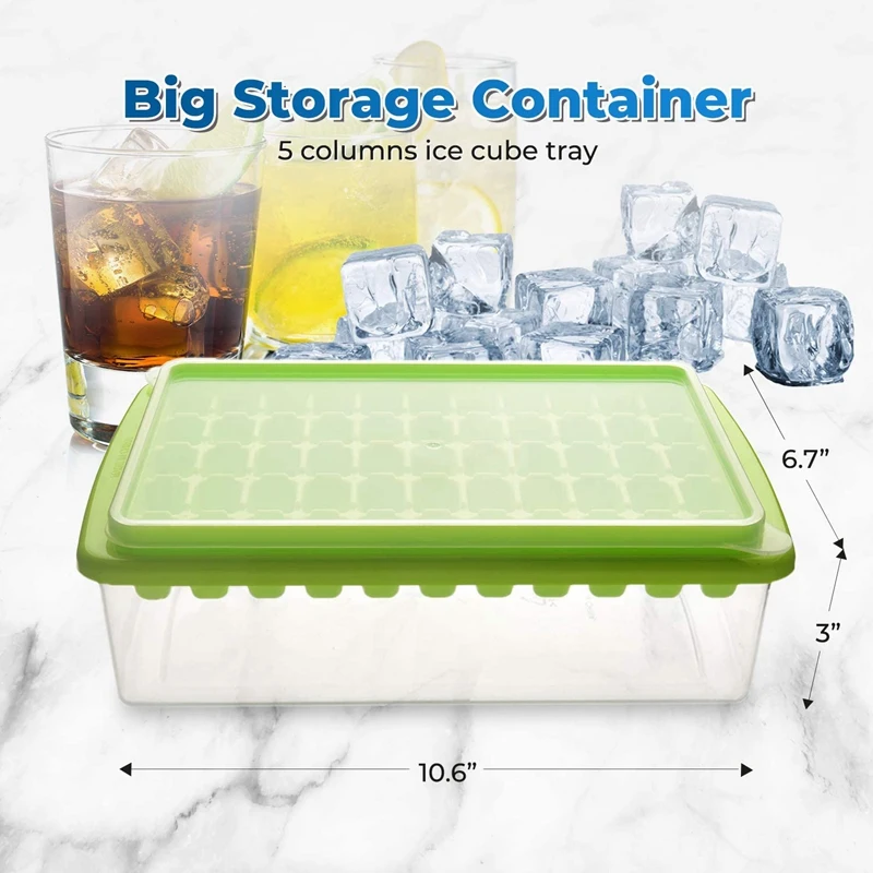 

Ice Square Tray with Lid and Bin 55 Mini Nuggets Ice Tray for Freezer Comes with Ice Container Scoop and Cover