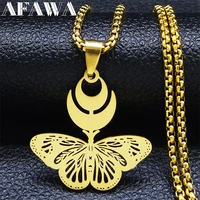 witchcraft moon butterfly stainless steel long necklace womenmen statement necklace jewelry acier inoxydable bijoux n7049s02