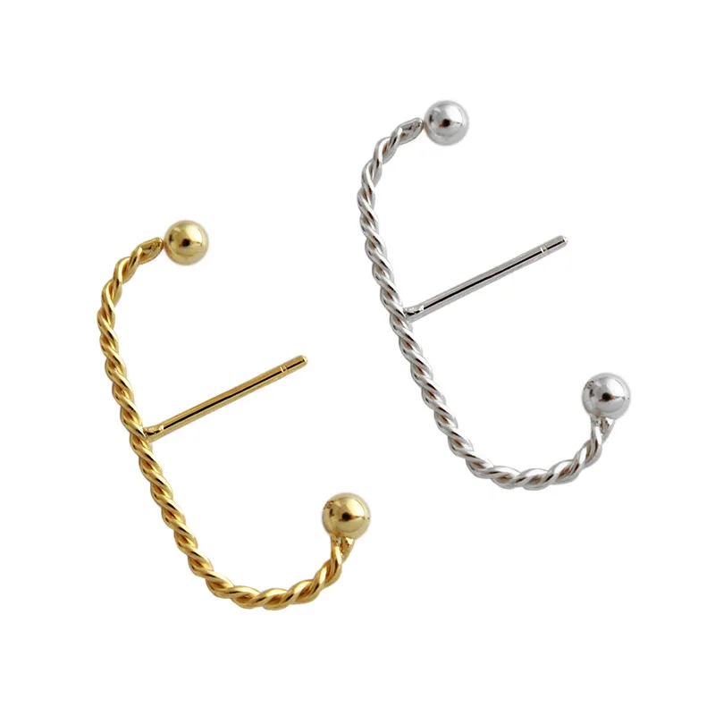 

GU-198 Korean version of S925 sterling silver earrings niche temperament all-match twist C-type female earrings