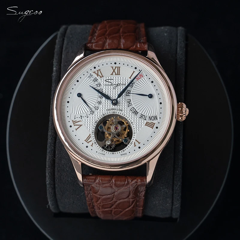 

Sugess Skeleton Hand Wind Mechanical Tourbillon Watches Mens 2020 Seagull Movement Sapphire Crystal Men Watch relógio masculino