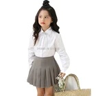 Школьное строгое платье для девочек, блузка, рубашка, брендовая Модная белая рубашка с длинными рукавами для крупных девочек, детская одежда для выступлений, блузка