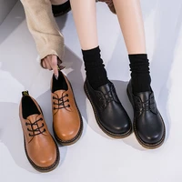 2022 spring woman oxford shoes pu leather lace up casual shoes platform sewing work shoes brown black flats zapatos mujer autumn