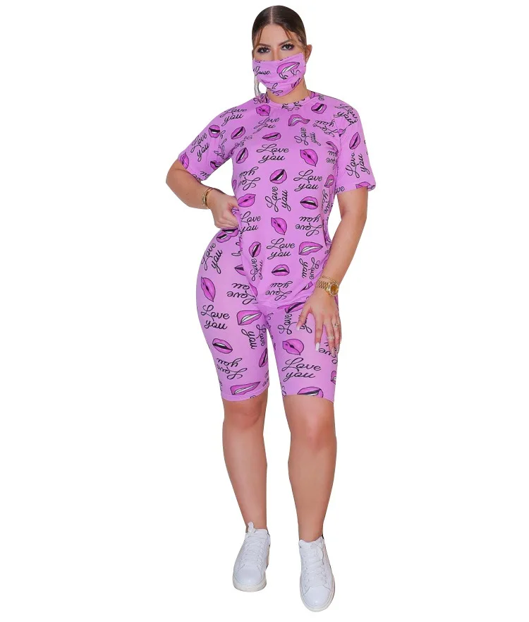 2020 Summer Women's Suit European and American Hot Style Model Cartoon Print Casual Fashion Two-piece Set |