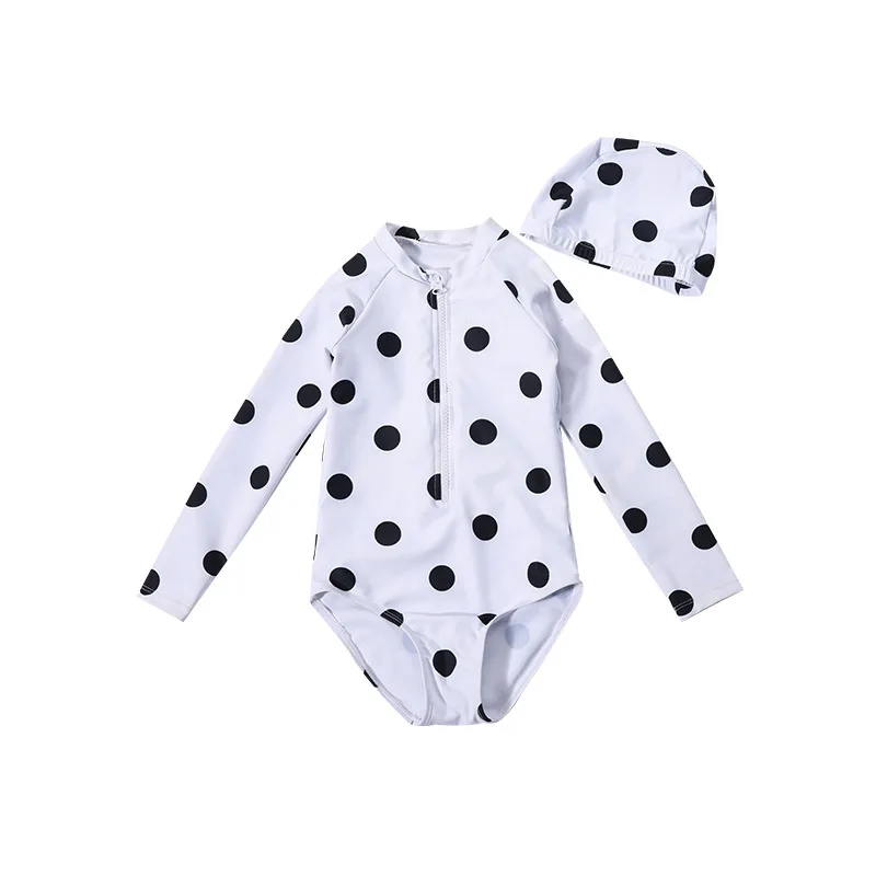 

2021 Mother and Daughter Summer Polka Dot Round Neck Long Sleeve Swimsuit Mother Daughter Swimwear
