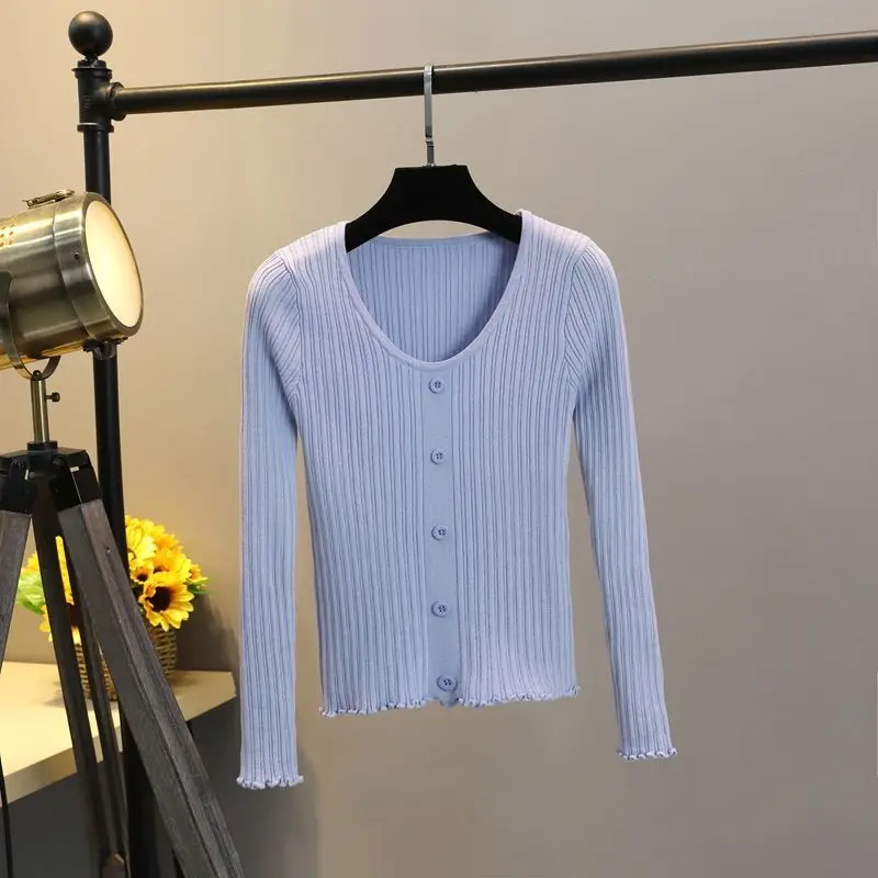 

Women's T Shirt Long-sleeved Pullover Knitted Sweater Women Crewneck Tunic Half-Cardigan Stitch Daily Female Slim Top Clothes