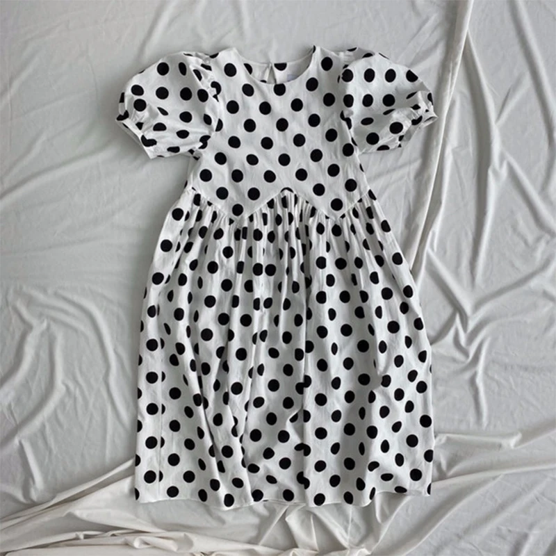 

Vintage Loose Dot Print Sexy Dresses Women Clothes Hollow Out Pleated Lantern Sleeve Summer Dress Female Loose Causal Vestido
