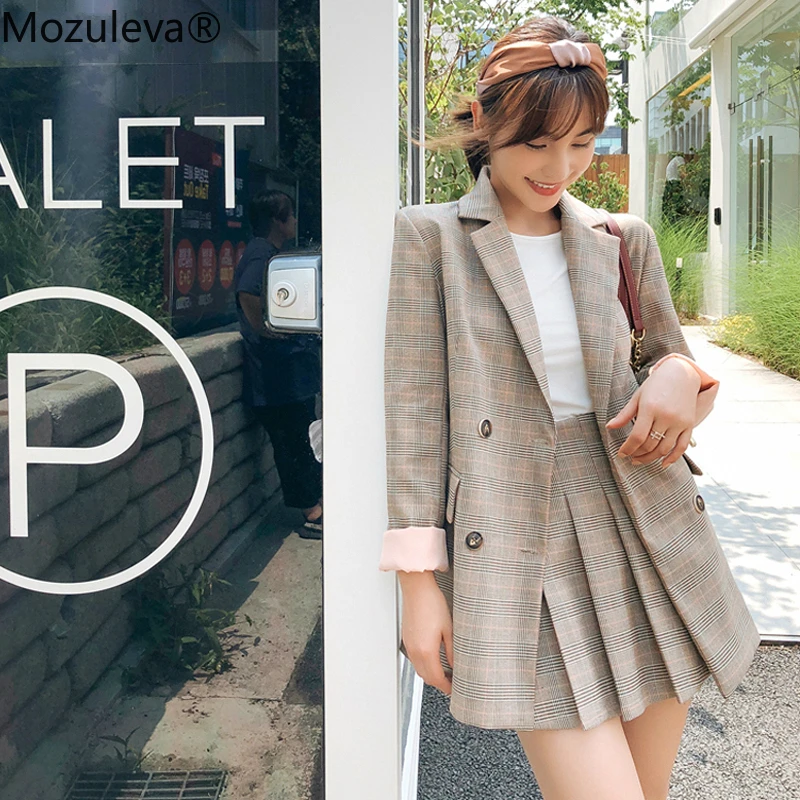 MozulevaTwo шт. женские блейзеры юбки костюм осенняя Повседневная Уличная одежда