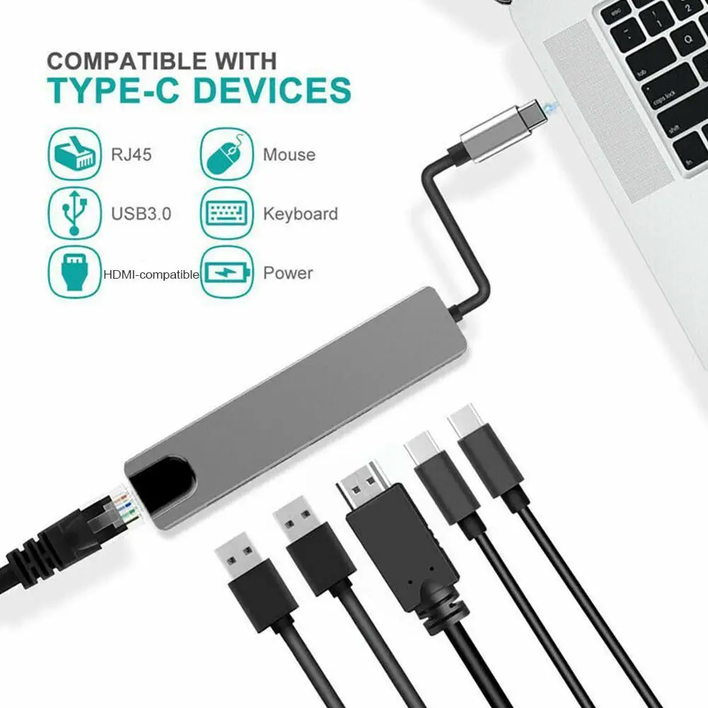 

1Pcs 6 in 1 USB HUB 6 Port Multi USB 3.0 Adapter Dock Supplies USB-C Type C 3.1 Splitter Docking Station Computer Accessories