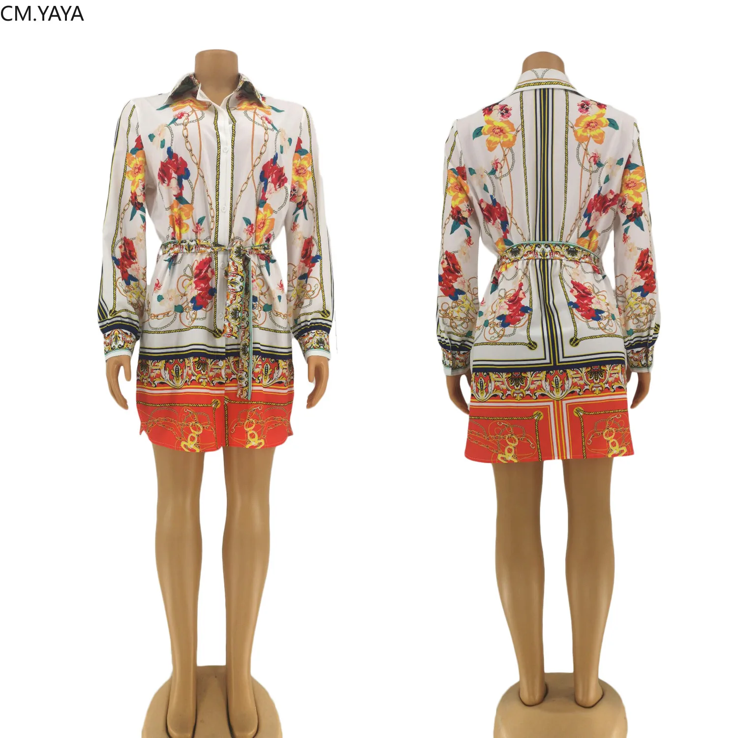 2019 женские осенние пояса Африка винтажный принт отложной воротник длинный рукав