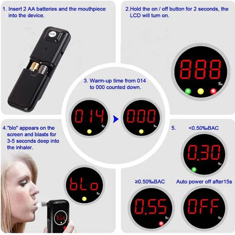 Professional portable breathalyzer digital breath alcohol LCD display alcohol measuring devices with LCD Screen BAC Detector
