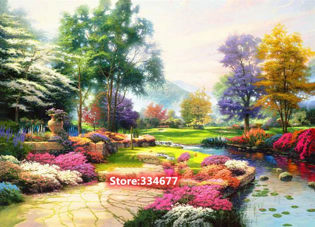 

Сад декорации поток воды, вышитая бисером комплекты для рукоделия вышивки ремесел 14ct без надписей DIY искусства турецкие настенные светодио...