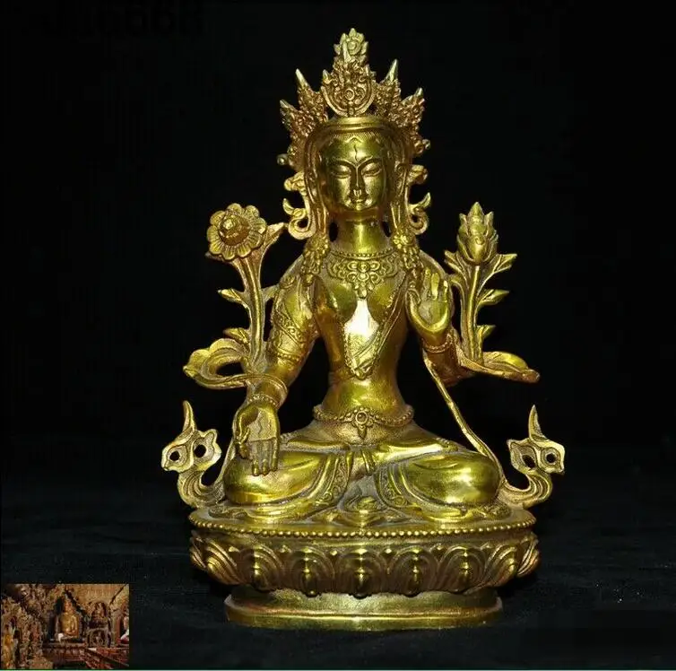 Тибетский буддизм бронзовый позолоченное сиденье лотос белый тара Кван Инь
