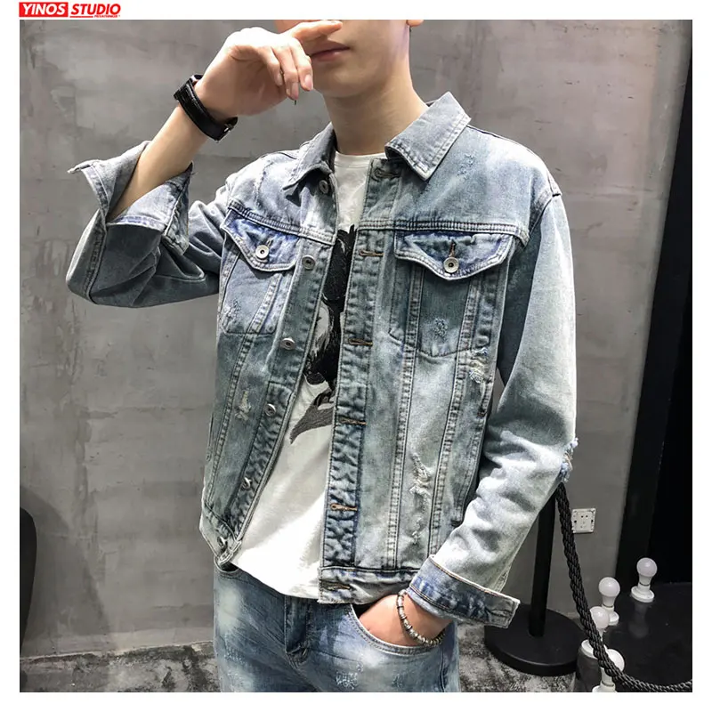 Прямая поставка Уличная Повседневная японская джинсовая куртка с заклепками