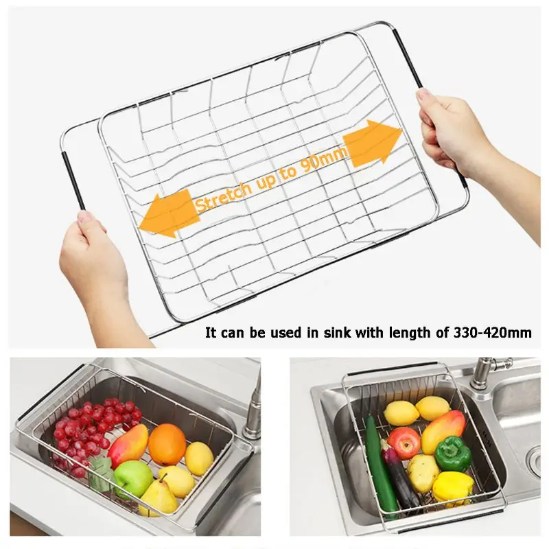 Stainless Steel Sink Drain Basket Expandable Dish Drying Rack Rustproof Drainer Fruit Bowl Holder Home Kitchen Kit | Дом и сад
