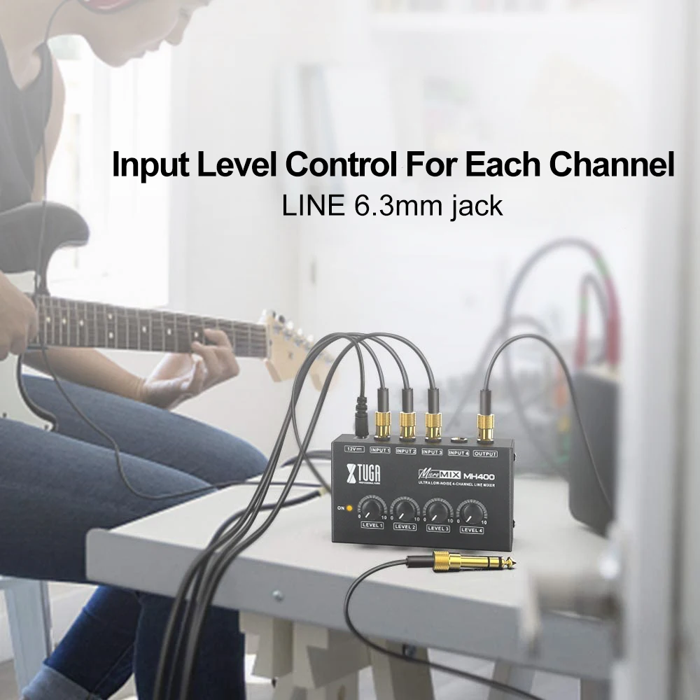 XTUGA 4 Channel Sound Mixer Professional Ultra LowNoise Audio Sound Mixer Amplifier for