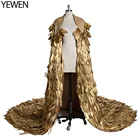 Yewen 1,5 м шлейф Золотое перо Свадебная накидка Кристалл высшее качество свадебное платье куртка 2021 Новинка