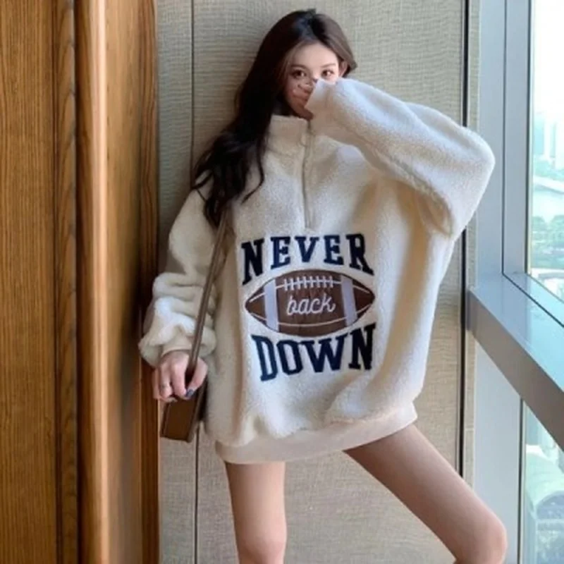 

Lamb plush autumn and winter plus velvet thick loose coat