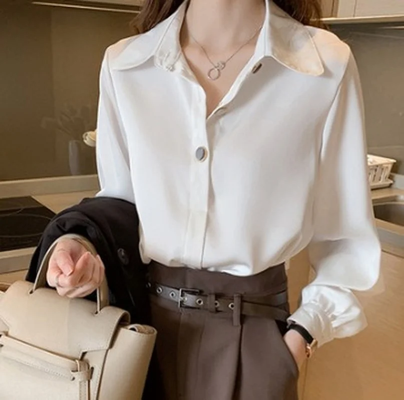 

Fashion Button Up Shirt Long Sleeve Top White Blouses Fashion Shirt Korean Style Women Shirt Vintage Women's Shirt Spring 2021