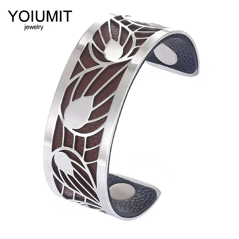 Yoiumit Браслет-манжета Argent, браслеты для женщин, Cremo, браслет из нержавеющей стали, маншет, сменный кожаный браслет