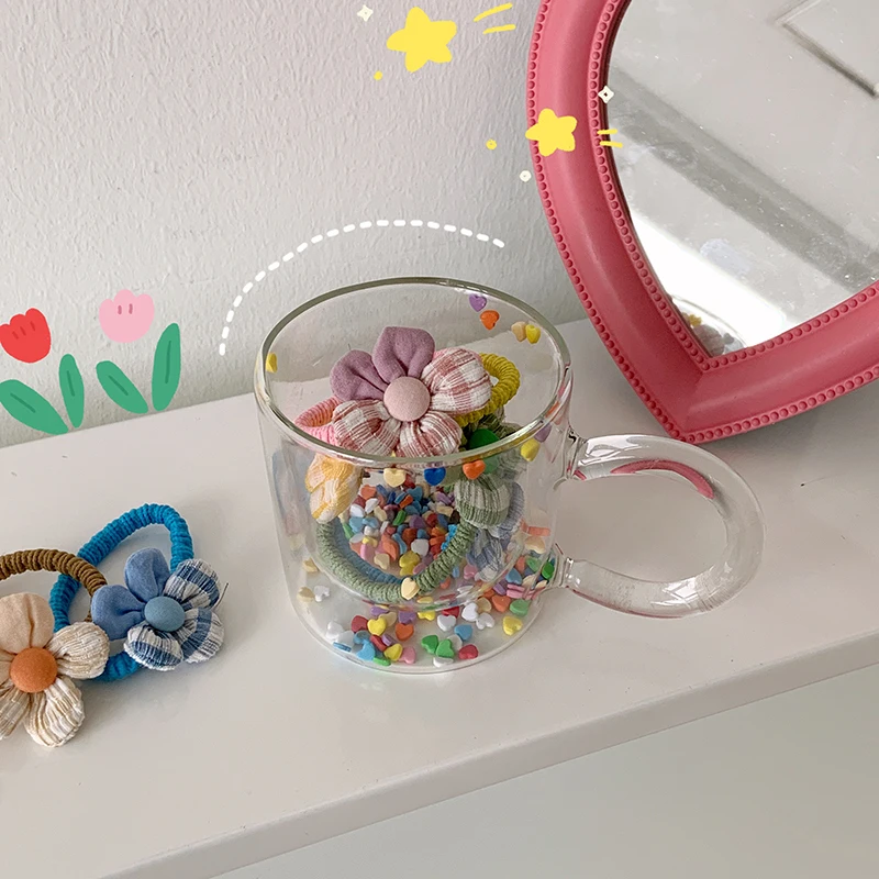 

Double Wall Glass Cup Heat Resistant Tea Coffee Mug with Handle Portable Transparent Beer Mug Whiskey Korean Love Juice Goblet