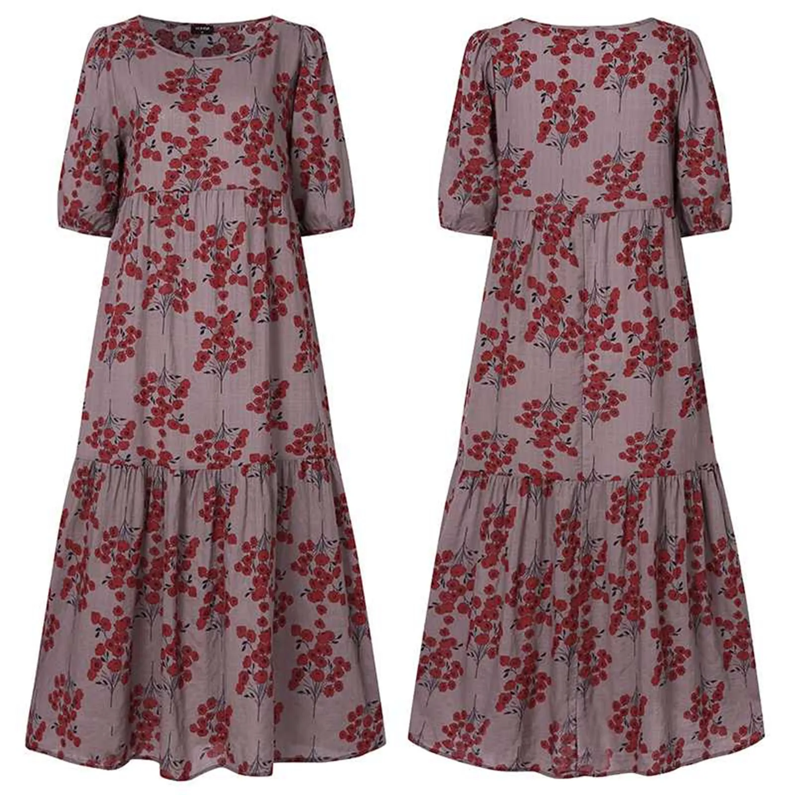 

40# Bohemia Floral Print Women Dress Puff Sleeve Vintage Holiday Loose Dresses For Women 2021 Casual Pleated Dress Vestidos