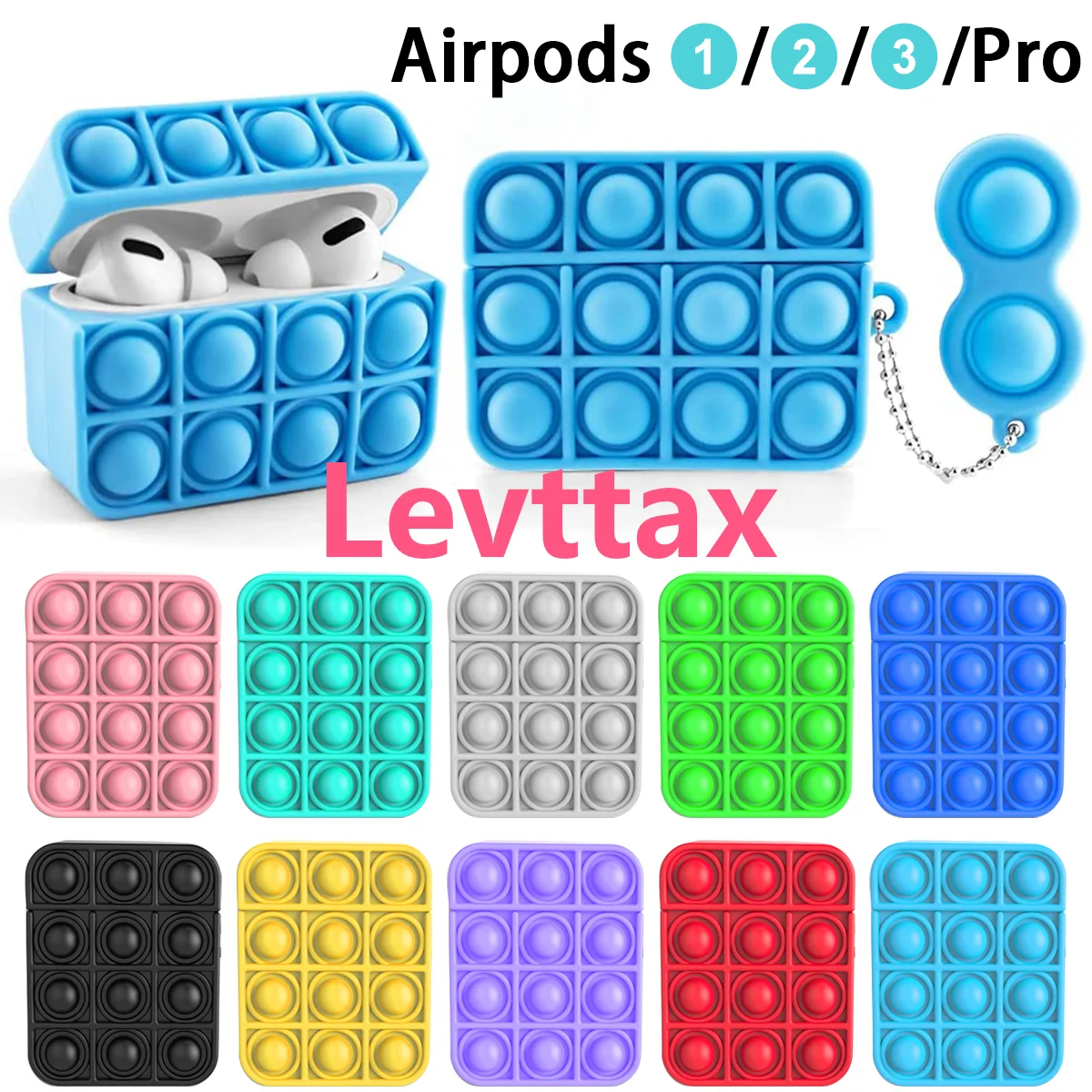 

3D Push Stress Reliever Bubble Toy for Airpod Pro Cute Cartoon Soft Silicone Toy Case with Lanyard for Air Pods pro 3 2 1